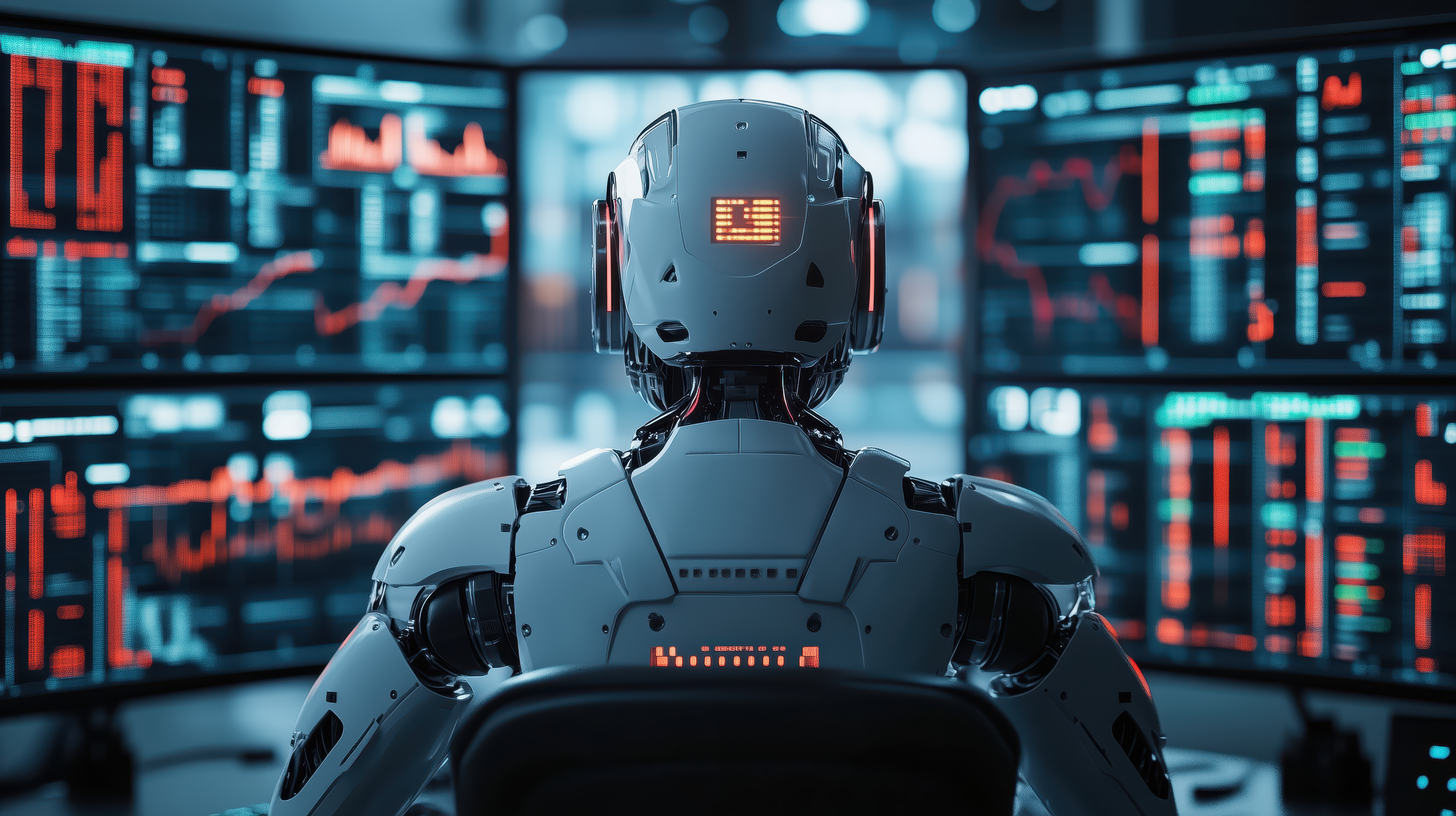 AI-powered robot analyzing stock market data